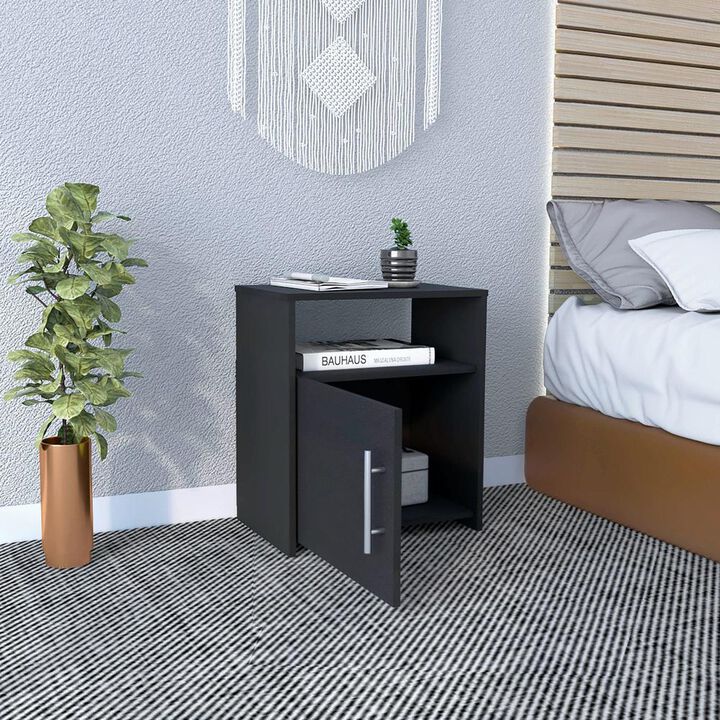 Nightstand, Single Door Cabinet, Metal Handle, One Shelf, Superior Top