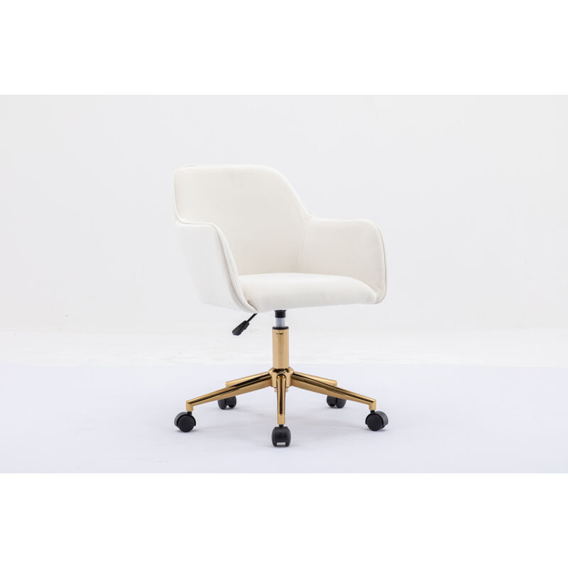 Adjustable modern velvet office chair, ivory