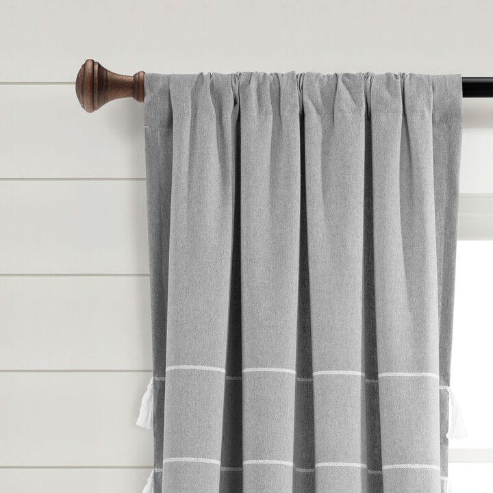 Farmhouse Boho Stripe Woven Tassel Yarn Dyed Cotton Window Curtain Panels