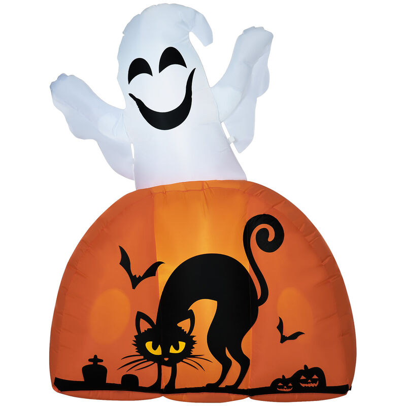 HOMCOM 5FT Halloween Inflatable Ghost with Pumpkin Base and LED Lights