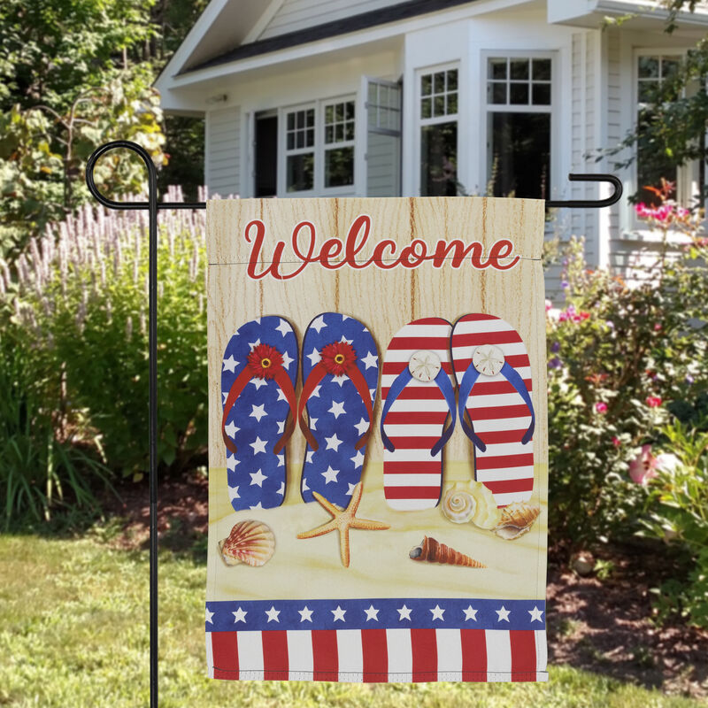 Sandy Beach "Welcome" Patriotic Outdoor Garden Flag - 18" x 12.5"