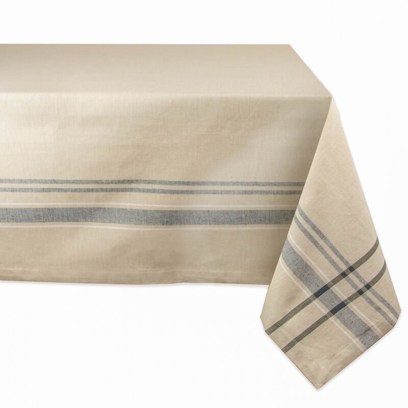 White and Blue French Striped Pattern Rectangular Tablecloth 60" x 104"