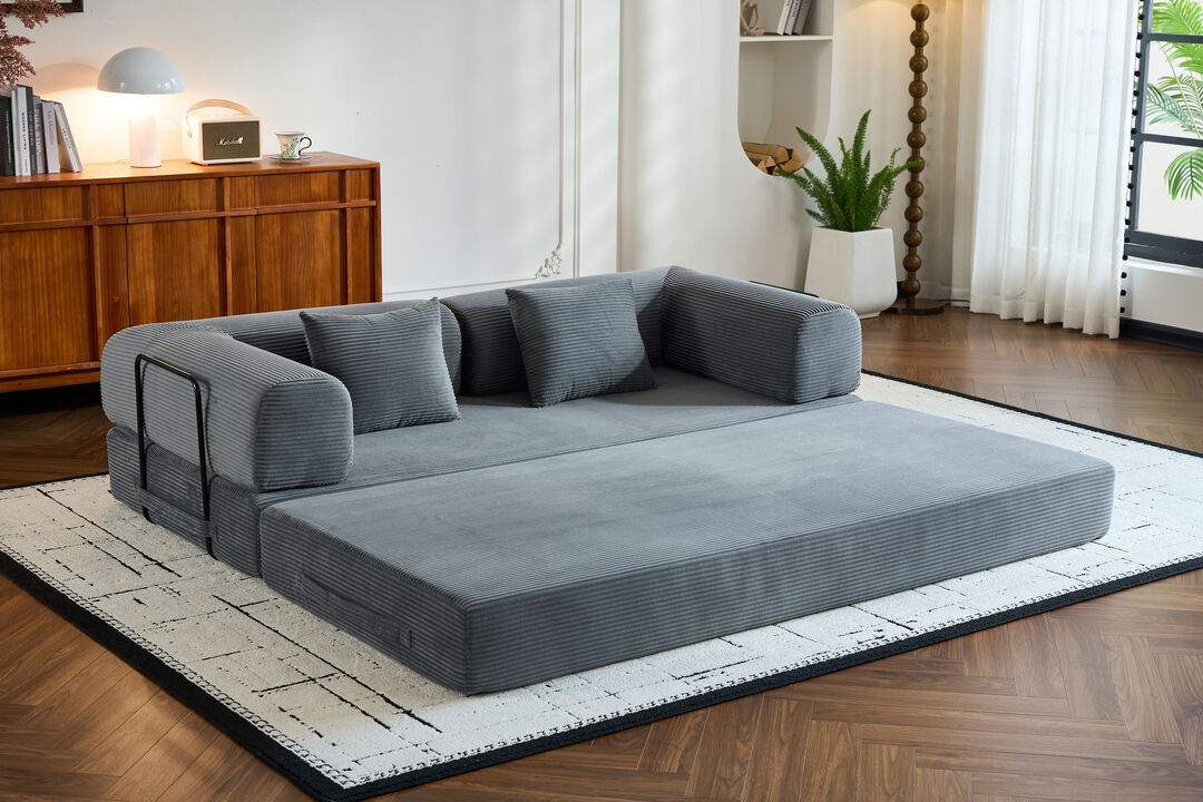 Cozy Convertible Sofa Bed with Cylindrical Pillow for Home Comfort