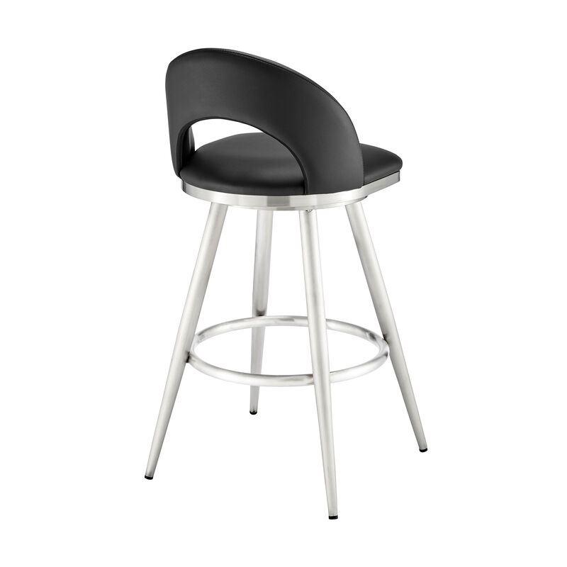 Lottech Swivel Stool in Brushed Stainless Steel with Black Faux Leather