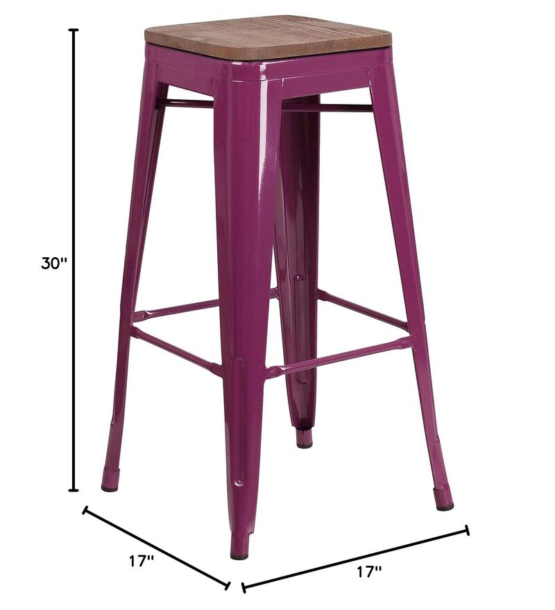 Flash Furniture 30" High Backless Purple Barstool with Square Wood Seat