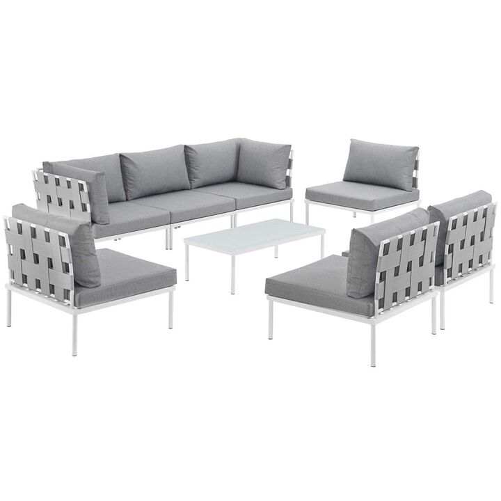 Harmony 8 Piece Outdoor Patio Aluminum Sectional Sofa Set - White Gray
