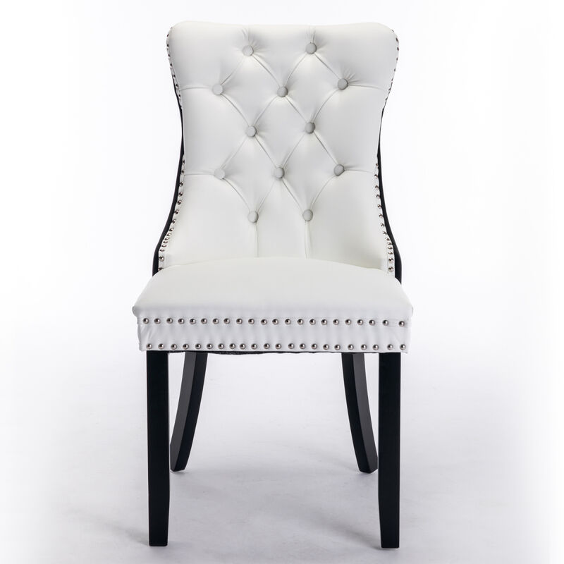 Modern, High-end Tufted Solid Wood Contemporary PU and Velvet Upholstered Dining Chair with Wood Legs Nailhead Trim 2-Pcs Set, White+Black