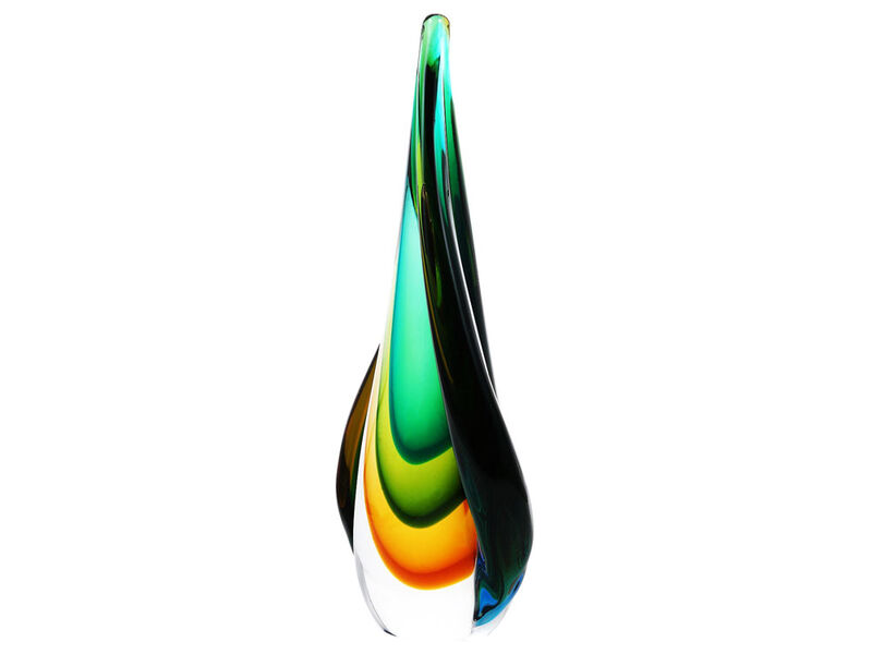 Hand Blown Green Flame Teardrop Sommerso Art Glass Sculpture