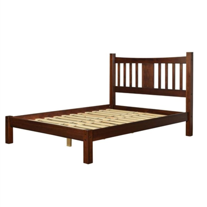 Hivvago Queen Farmhouse Style Solid Wood Platform Bed Frame with Headboard in Cherry