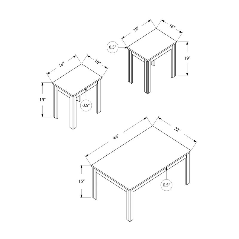 Monarch Specialties I 7862P Table Set, 3pcs Set, Coffee, End, Side, Accent, Living Room, Laminate, Walnut, Transitional