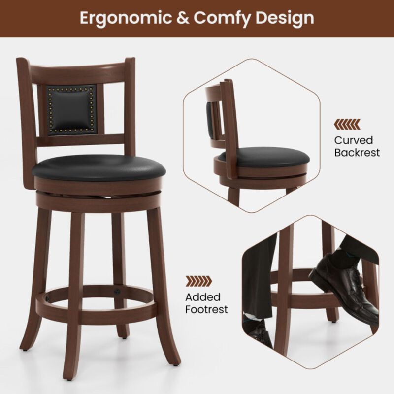 Hivvago 25.5 Inch/30.5 Inch Upholstered Bar Stools Set of 2 with Curved Backrest and Footrest
