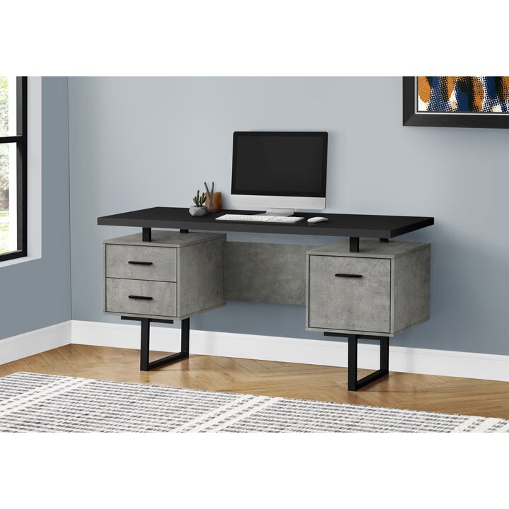 Monarch Specialties Computer Desk, Home Office, Laptop, Left, Right Set-Up, Storage Drawers, 60"L, Work, Metal, Laminate, Grey, Black, Contemporary, Modern