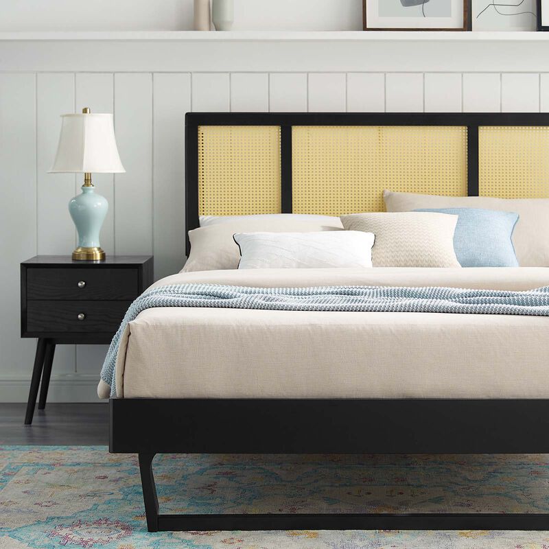 Modway - Kelsea Cane and Wood King Platform Bed with Angular Legs