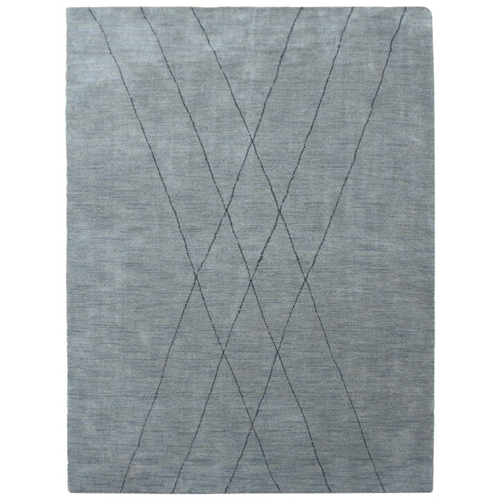 RUGSOTIC CARPETS HAND KNOTTED LOOM WOOL ECO-FRIENDLY AREA RUGS  - 5'x8', Rectangle, Light Blue Color, Geometric Modern Design, High Pile Thick Handmade Anti Skid Rugs for Living Room (L00645)