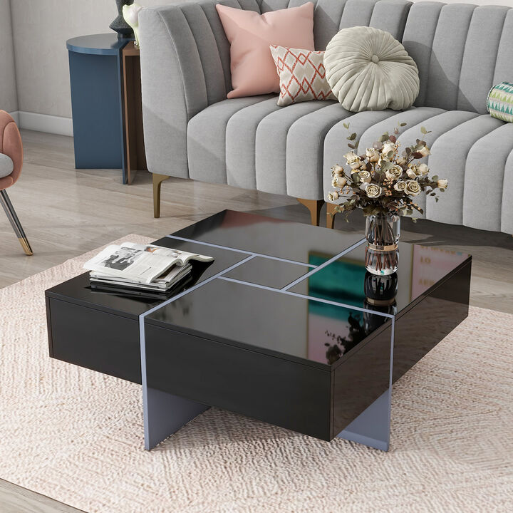 Merax Square UV High-gloss Coffee Table with Storage