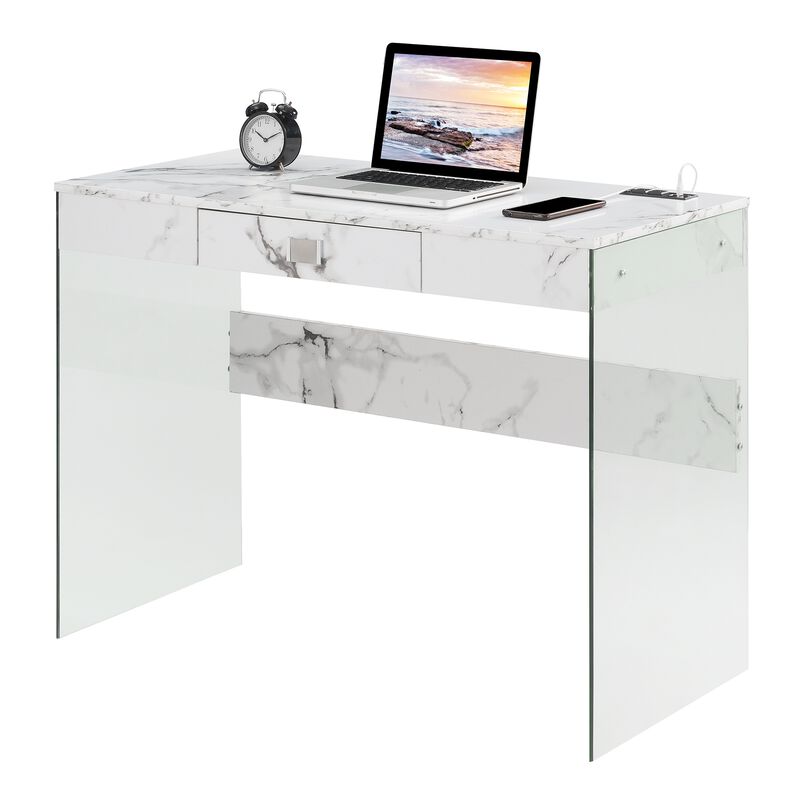Convenience Concepts SoHo 42 inch Glass Desk with Charging Station