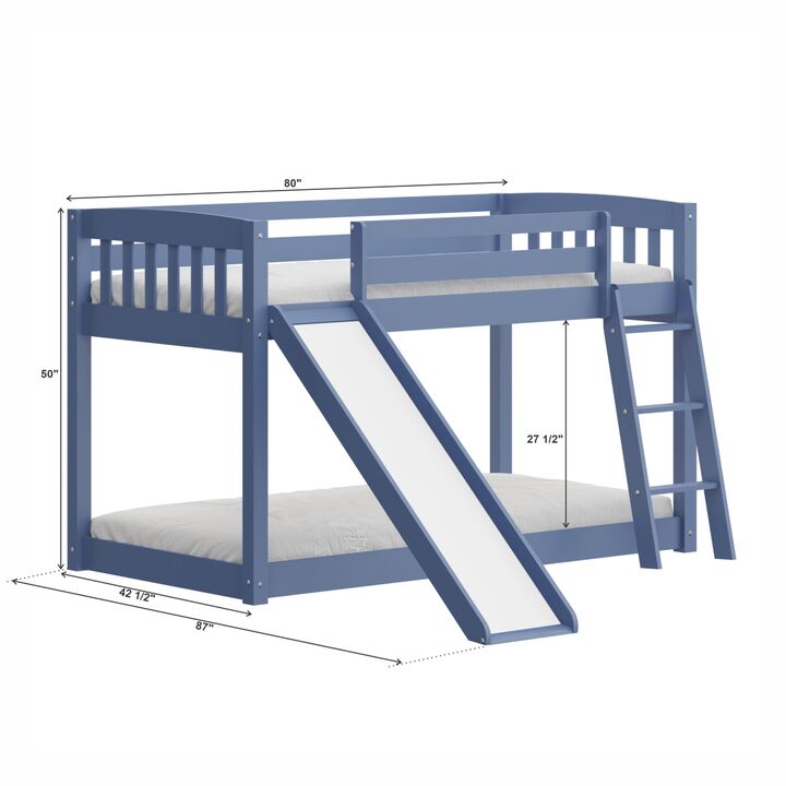 Kids Bunk Bed Twin Over Twin with Slide & Ladder, Heavy Duty Solid Wood Twin Bunk Beds Frame with Safety Guardrails for Toddlers