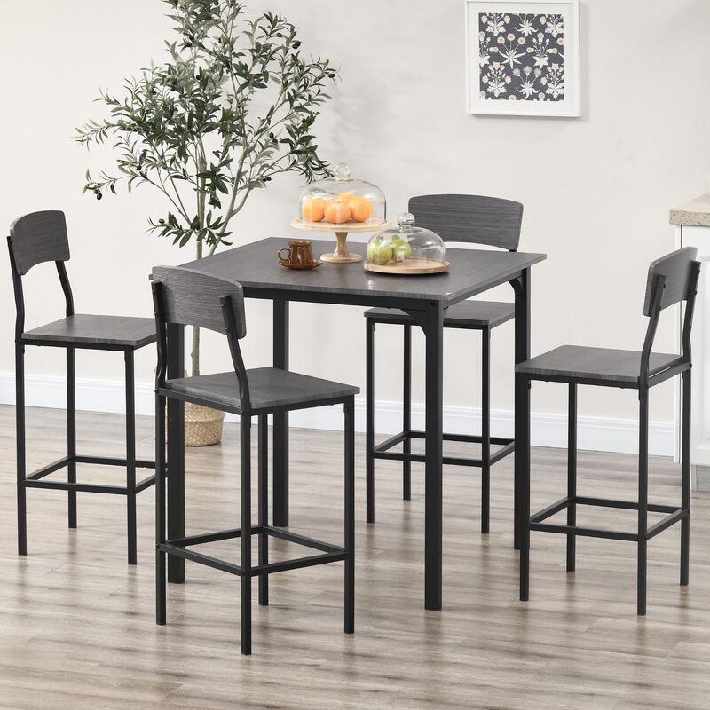 Counter Height Dining Set: 4-Person, Square Table, Metal Legs, Gray