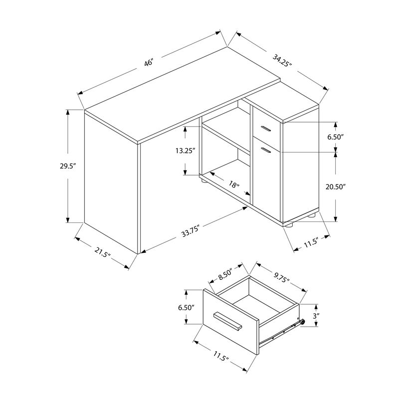 Monarch Specialties I 7348 Computer Desk, Home Office, Corner, Storage Drawers, 46"L, L Shape, Work, Laptop, Laminate, Walnut, Contemporary, Modern