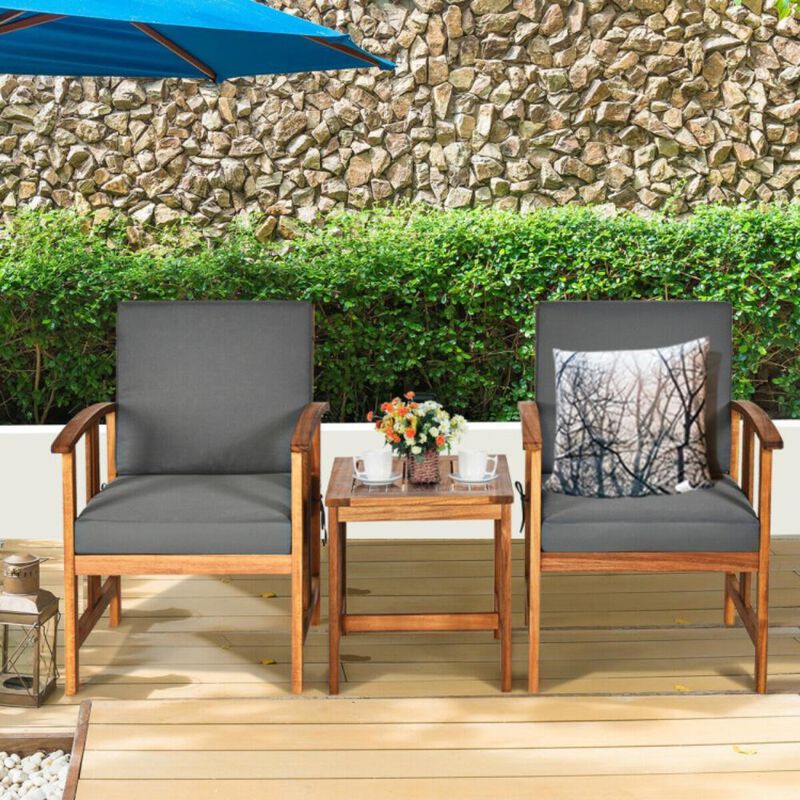 Hivvago 3 Pieces Solid Wood Outdoor Patio Sofa Furniture Set