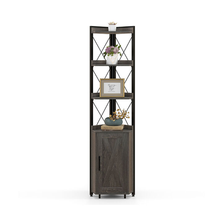 Tall Corner Storage Cabinet with 3-Tier Shelf and Enclosed Cabinet