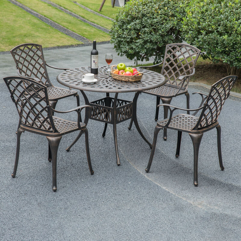 Indoor and Outdoor Bronze Dinning Set 2 Chairs Cast Aluminum