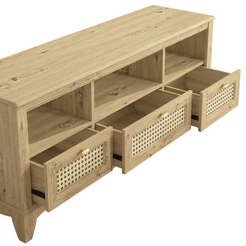 FESTIVO 55" TV Stand with Wicker Door Design for TVs up to 65"