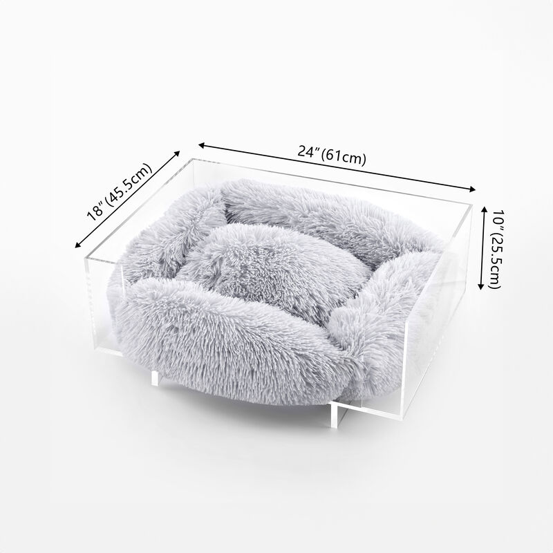 Carole Small/Medium Modern Lucite Calming Fluffy Pet Bed with Washable Cushion