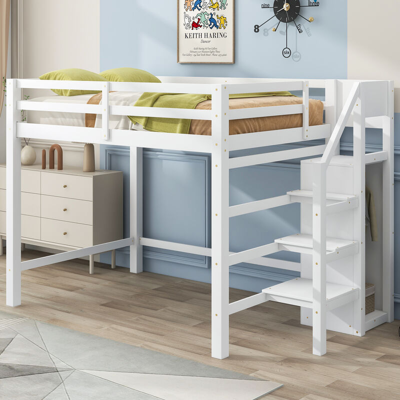 Merax Loft Bed with Storage Wardrobe and Staircase