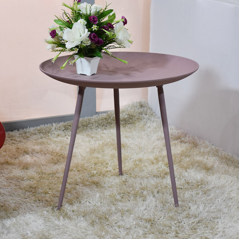 Handmade Aluminium And Iron Round Tray Ivory Color Side Table