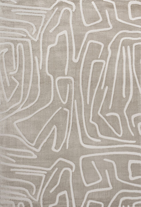 Alcina Modern Scandinavian Graphic Lines High-Low Beige/Cream 3x5 Area Rug