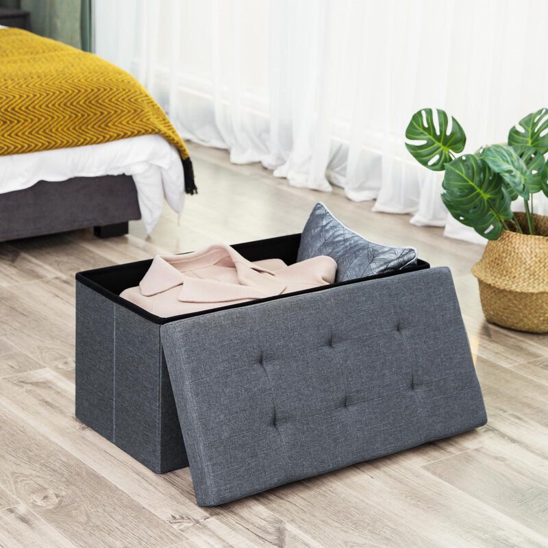 30 Inches Faux Leather Folding Storage Ottoman Bench