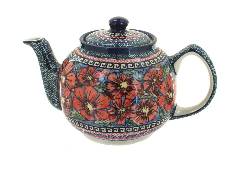 Blue Rose Polish Pottery Mosaic Flower Medium Teapot