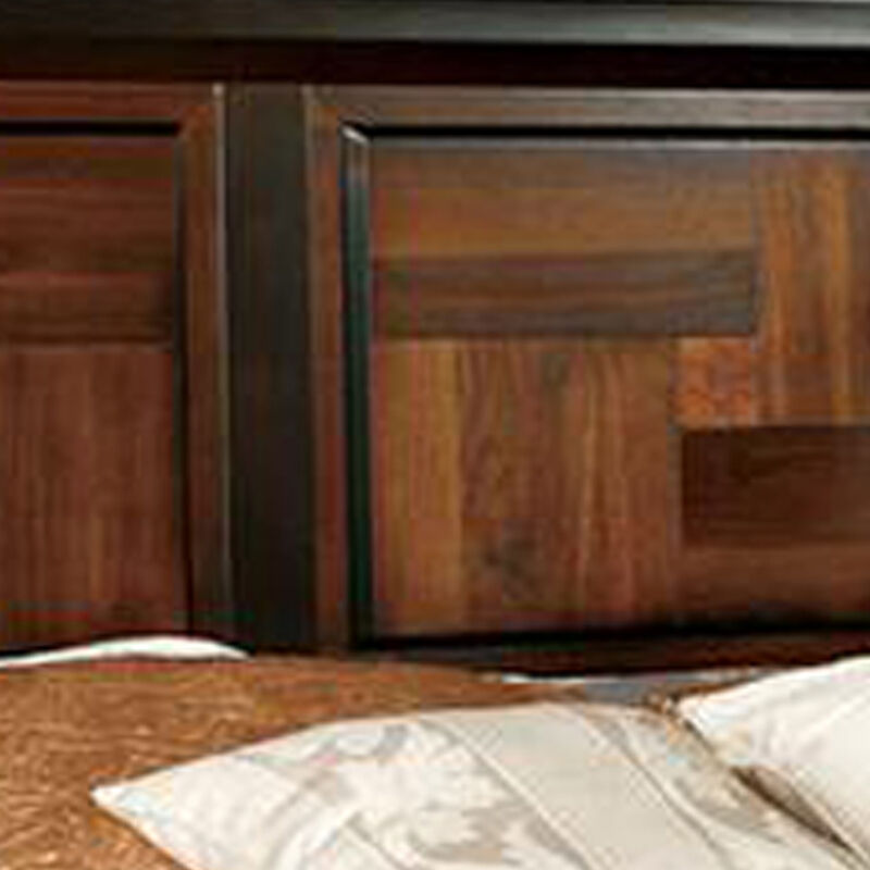 Transitional Style Queen Size Wooden Parquet Design Bed, Brown-Benzara