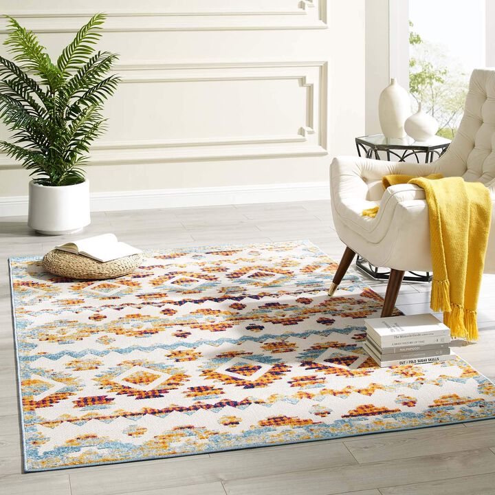Reflect Takara Distressed Contemporary Abstract Diamond Moroccan Trellis 5x8 Indoor and Outdoor Area Rug - Multicolored