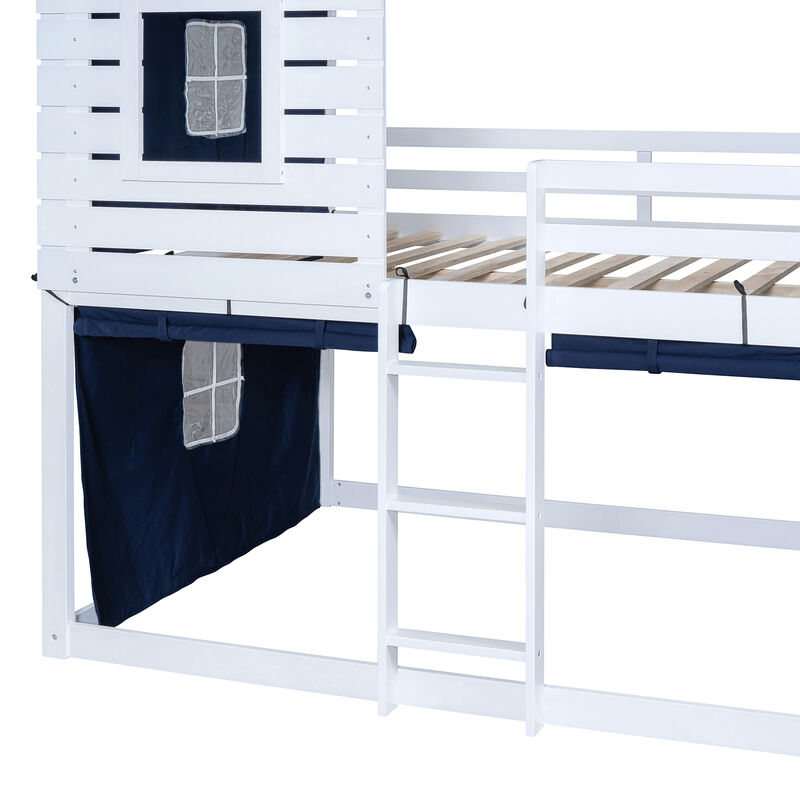 Merax Wood House Bunk Bed with Tent