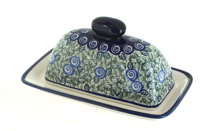 Blue Rose Polish Pottery Evergreen Butter Dish