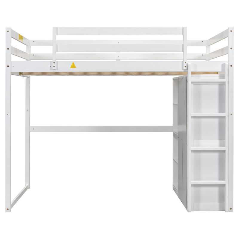 Merax Loft Bed with Wardrobe and Storage Shelves