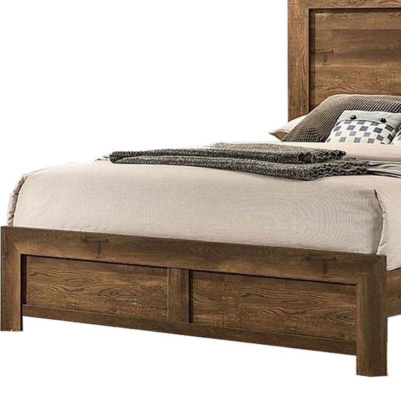 Rustic Style Wooden Queen Bed with Grain Details, Brown-Benzara