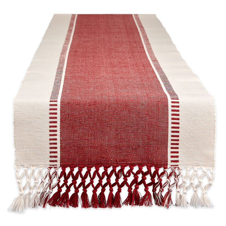 13" x 108" Red and White Dobby Striped Rectangular Table Runner