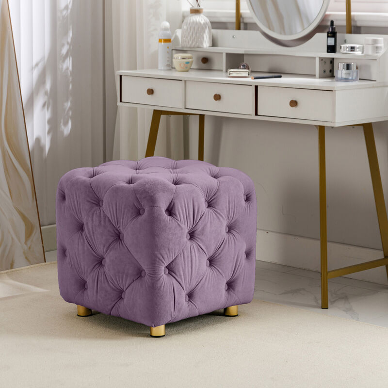 Purple Modern Velvet Upholstered Ottoman, Exquisite Small End Table, Soft Footstool, Dressing Makeup Chair, Comfortable Seat for Living Room, Bedroom, Entrance