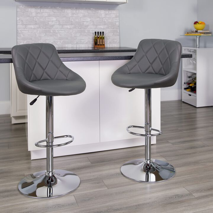 Flash Furniture Contemporary Gray Vinyl Bucket Seat Adjustable Height Barstool with Chrome Base