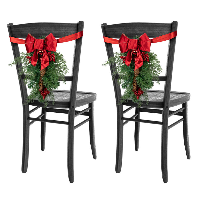 Set of 2 Mixed Cedar and Pine Christmas Chair Back Swags