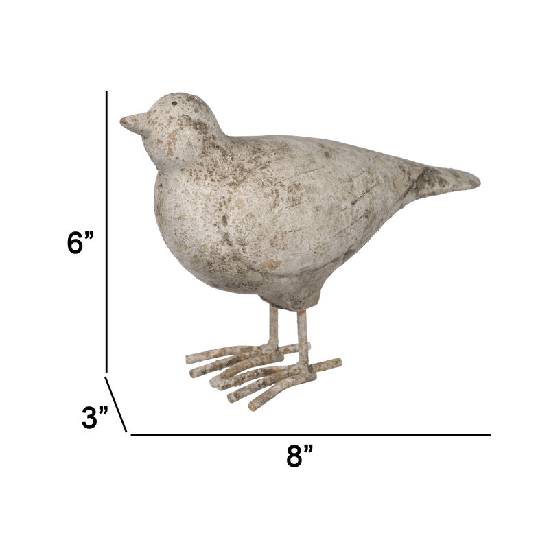 8 Inch Seagull Figurine Sculpture, Cement Table Statue, Weathered White - Benzara