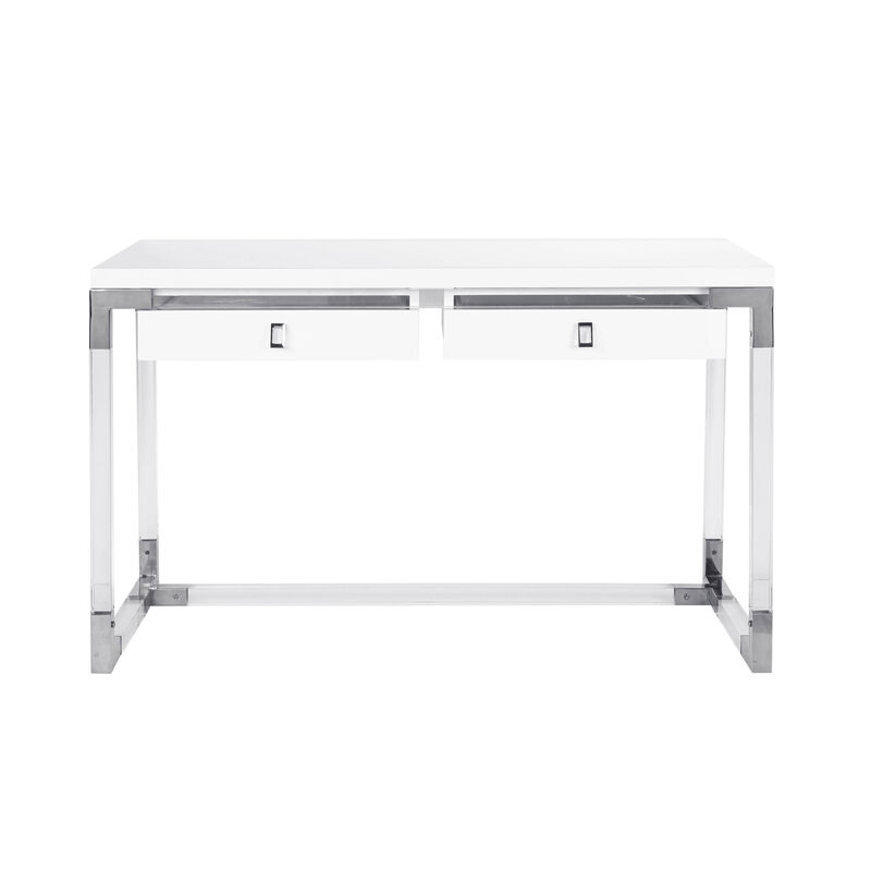 Pasargad Home Firenze Lacquer & Lucite Desk, White