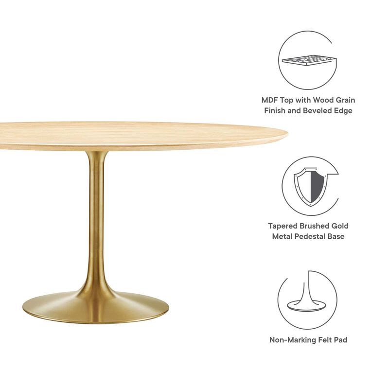 Modway - Lippa 60" Round Wood Grain Dining Table Gold Natural