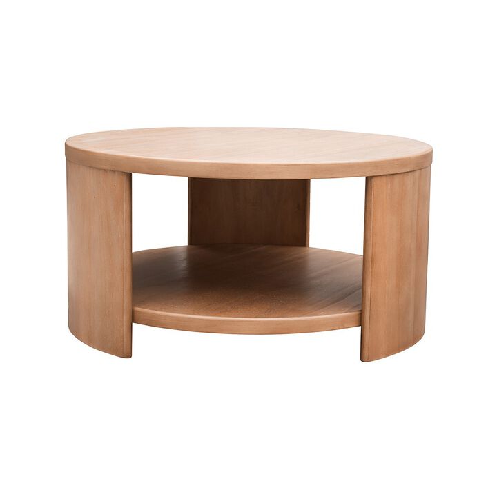 Gracie Mills Jacobs Round Wood Coffee Table with Shelf