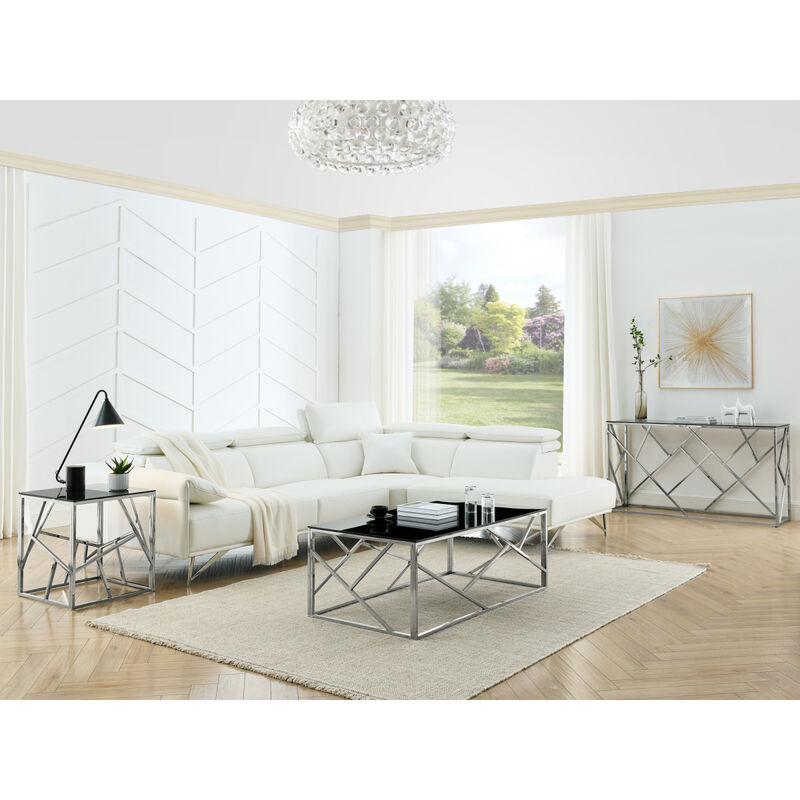 Rectangular Black Glass Coffee Table with Stainless Steel Frame