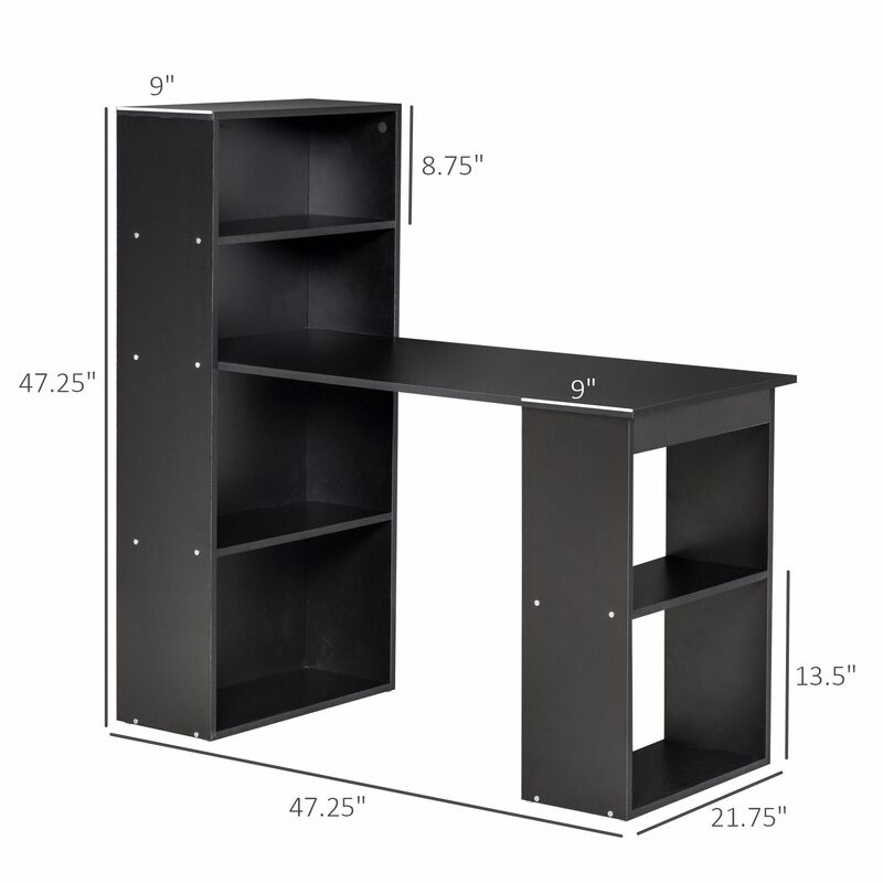 Black Workspace Combo: 47" Modern Computer Desk with Bookshelf