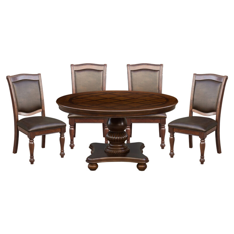 Traditional Dining Table 1pc Brown Cherry Finish Pedestal Base Round Table Dining Room Furniture